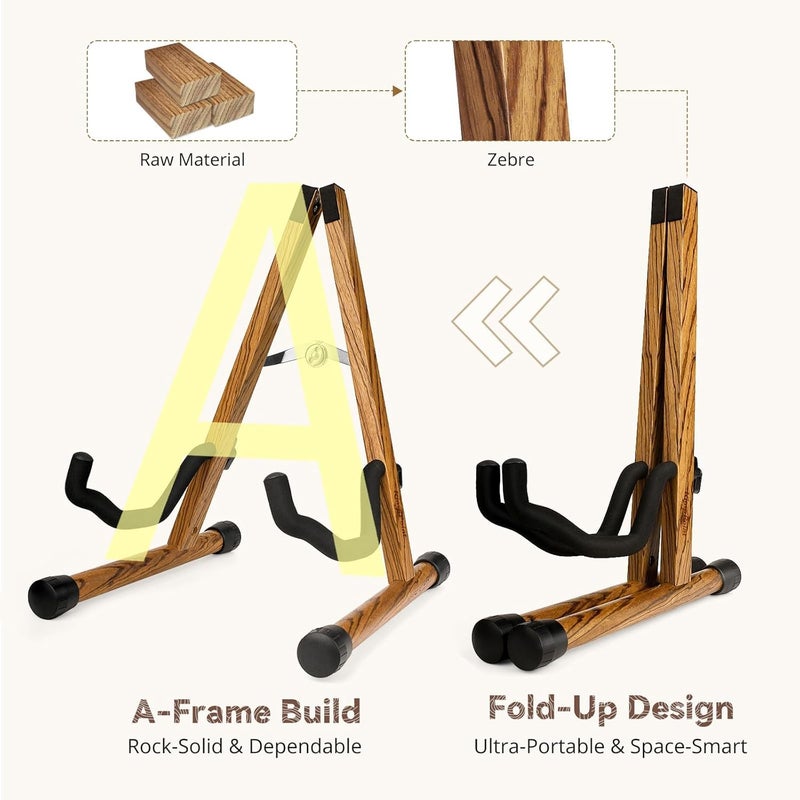 KingPoint Wood Guitar Stand, Guitar Floor Stand, Acoustic Electric Wooden A Frame Folding Guitar Holder Adjustable for Bass, Cello, Mandolin, Banjo, Ukulele（A-Frame-Zebra Wood） - Image 3